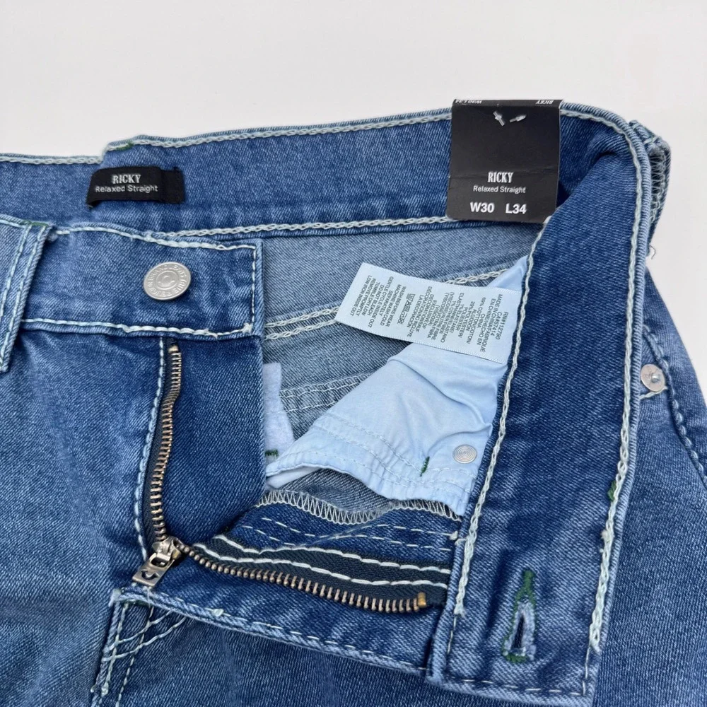 True Religion Ricky Big T Flap Jeans Mens 30 Light Pacific Wash New
